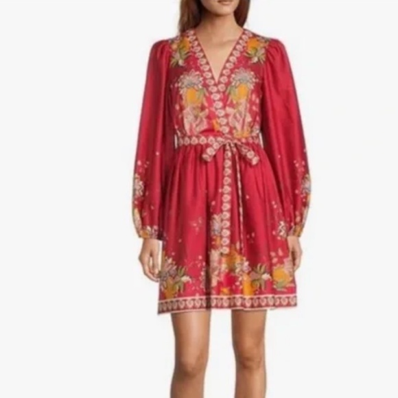 Antonio Melani Emma Floral Tropical Printed Voile Surplice V-Neck Dress - Picture 1 of 6